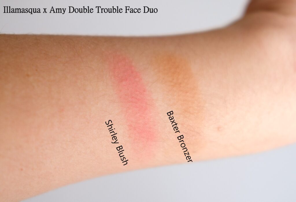 Illamasqua Amy Winehouse face duo Double Trouble swatches: Shirley Blush and Baxter Bronzer
